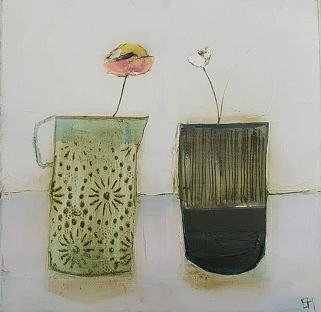 Eithne  Roberts - China jug, stripey vase